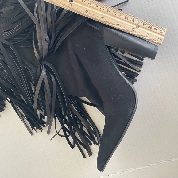 Zara Black Fringe Heeled Knee High Suede Boots Western Maximalism CoastalCowgirl - Picture 6 of 16